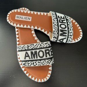 New Italian Beaded “Amore” Slip On Sandals Size 38